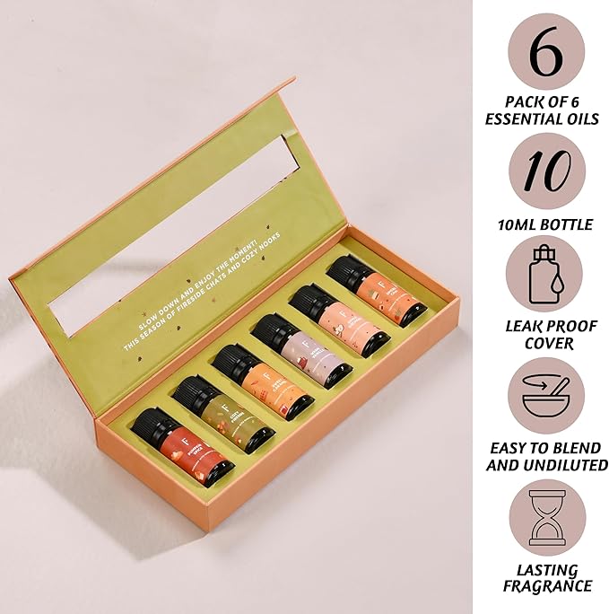 Folkulture Essential Oils for Diffuser Oil | Set of 6 x 0.34 fl oz, 60 ml Fragrance Oil, Diffuser Oils Scents for Home | Fall Fragrance Oils for Moms Gift Basket - Pumpkin Spice, Caramel, Vanilla