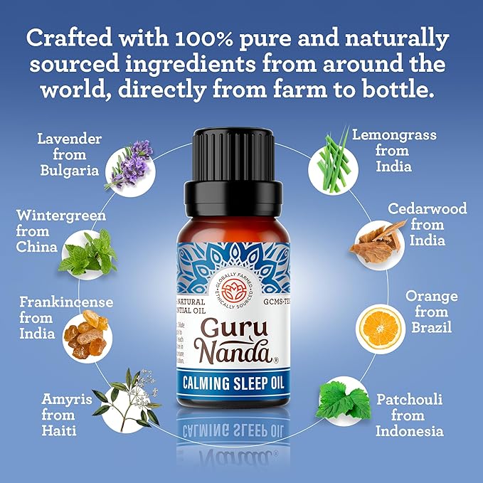 GuruNanda Calming Sleep Essential Oil,100% Pure, Natural & Undiluted Aromatherapy Oil for Diffusers - Promotes Calmness & Realaxtion,0.5 Fl Oz