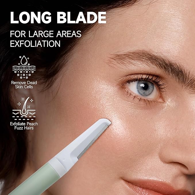 Dermaplane Razor - Facial Hair Removal Tool with 8 Refill Blades, Exfoliating Dermaplaning Tool for Face, Eyebrow Razor with Safety Cover, Face Shaver for Women (Green)