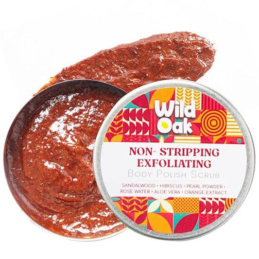WildOak Aloevera, Sandalwood, Hibiscus Body Scrub | Lightens Dark Area Like Neck & Elbows | Smoothen Bumpy Legs & Hands | Remove Dead Skin | Enriched with Pearl Paste, Orange Peel, Rose | 100gm