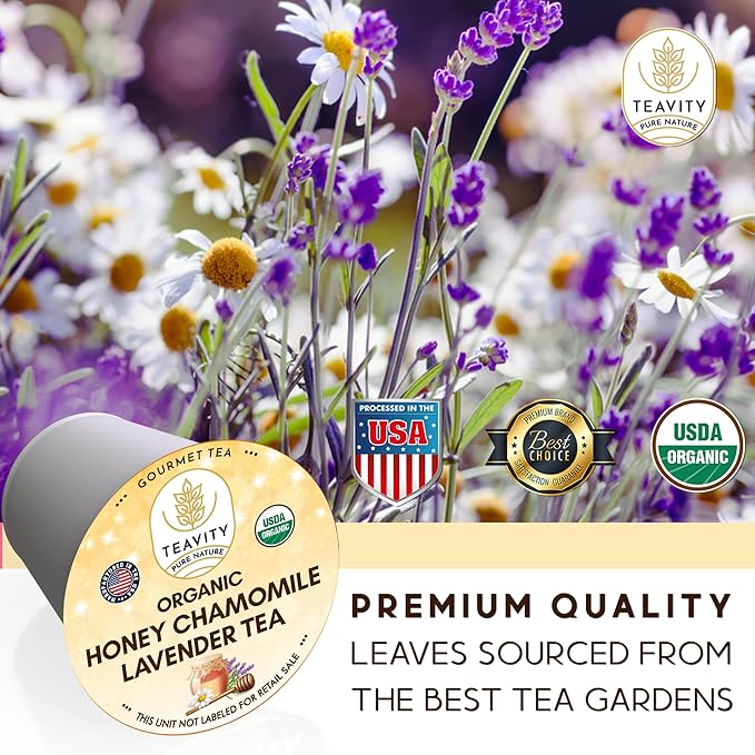 Organic Chamomile and Lavender Tea Pods for Keurig - Decaffeinated Tea for Keurig K Cups - Honey Chamomile Lavender by Teavity (24 Tea Pods)