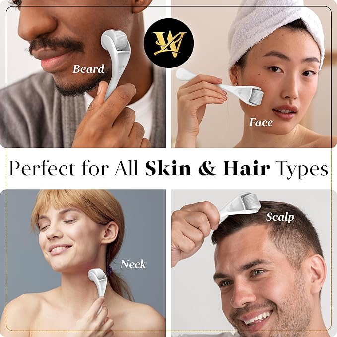 Derma Roller for Skin, Hair & Beard – Women and Men Titanium Microneedling Roller for Face & Scalp, Safe & Easy to Use 0.25mm - White