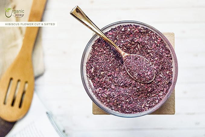 Organic Way Dried Hibiscus Flower Cut & Sifted (Hibiscus rosa-sinensis) | Herbal Tea - Organic & Kosher Certified | Raw, Vegan, Non GMO & Gluten Free | USDA Certified | Origin - India (1/4LBS / 4Oz)