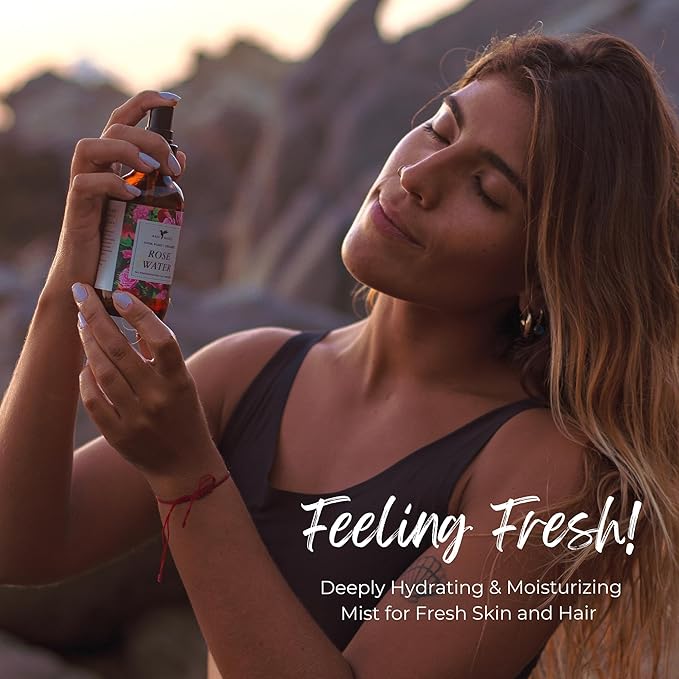 Rose Water Spray Facial Toner by Baja Basics for Skin, Hair and Aromatherapy Large 4oz