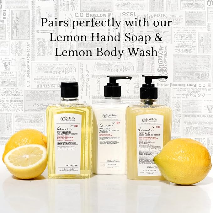 C.O. Bigelow Lemon Body Lotion No. 1162, Moisturizing Lotion for Dry Skin, Hands & Body with Shea Butter & Kuki Nut Oil, Lemon Scented, 10 fl oz