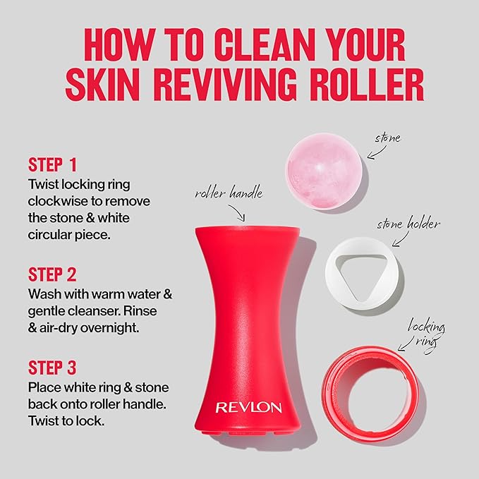 Revlon Skin Reviving Roller with Rose Quartz for All-Day Facial Reviving & Brightening, Compact & Reusable, Gentle on Skin, 1 count