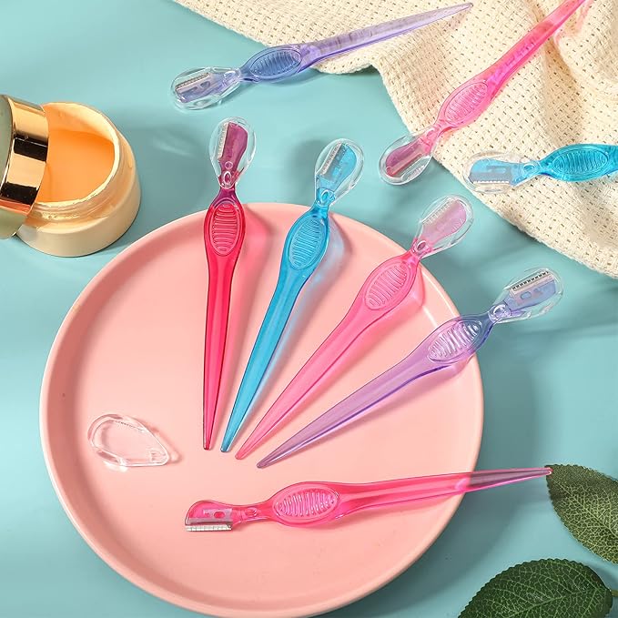 8 Pcs Small Eyebrow Razor for Women Portable Face Razors for Women Facial Hair Lip Trimmer Hair Shaving Removal Tool Dermaplaning Tool Eyebrow Shaver with Safety Cap for Makeup Face Care, 4 Colors