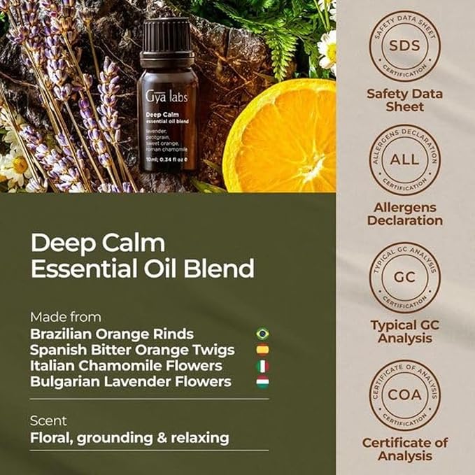 Gya Labs Deep Calm Essential Oil for Diffuser Blend - 100% Pure Natural Calming Essential Oils for Aromatherapy, Body, Uplift, Grounding & Relaxing (0.34 Fl Oz)