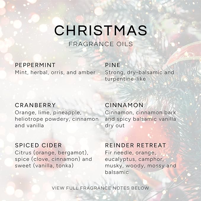Eternal Essence Oils Christmas Set of 6 Premium Fragrance Oils - Peppermint, Cranberry, Spiced Cider, Pine, Cinnamon and Reindeer Retreat - for Diffusers, Candle & Soap Making, & Aromatherapy - 10ML