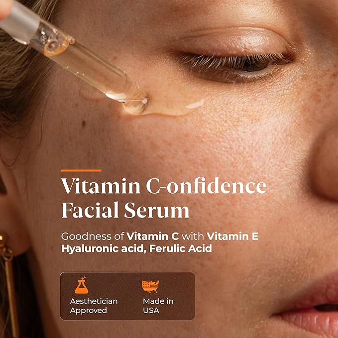Vitamin C-onfidence | Vitamin C Serum with Ferulic Acid, Vitamin E, & Hyaluronic Acid | Improves Discoloration, Uneven Tone & Firms | Hydrating Brightening Serum | | Natural Skin Care - 1oz