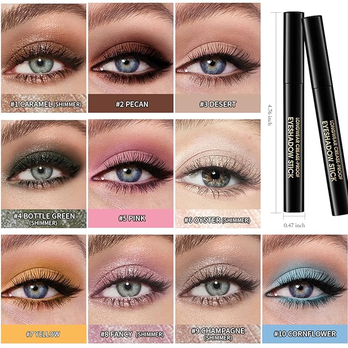Eyeshadow Stick Waterproof Long Wear Cream Eye Shadow Pencil Single Shimmer Glitter Blendable Smokey Eyeshadow Crayon Cream to Powder Intense Color Eyeliner Makeup, 4 BOTTLE