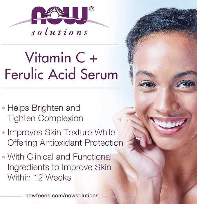 NOW Foods Solutions, Vitamin C Serum Plus Ferulic Acid, Skin Brightening and Tightening, Highly Concentrated, 1-Ounce