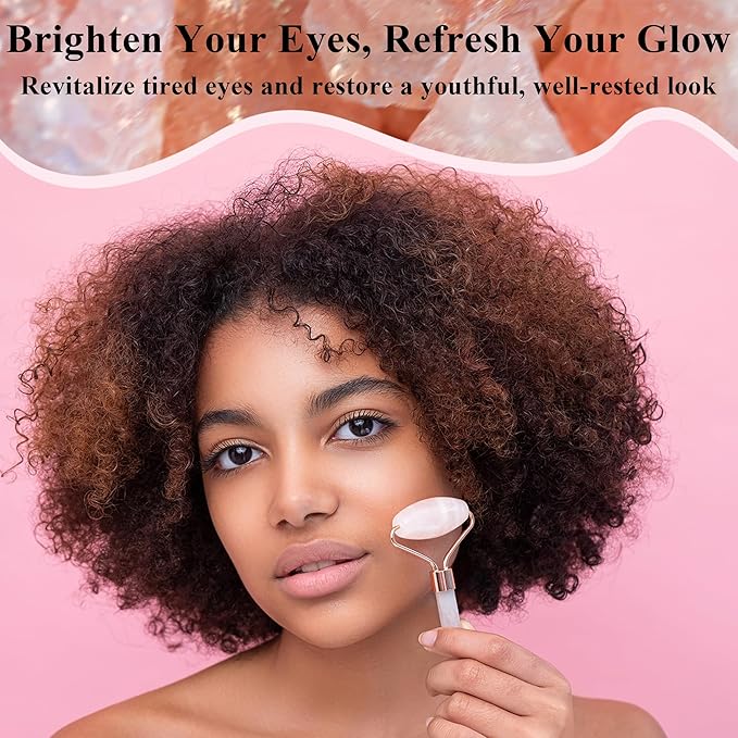 Natural Jade Roller for Face - Aging Wrinkles, Puffiness Facial Skin Massager Treatment Therapy - Premium Jade Stone, by Crystal Lemon (Rose Quartz)