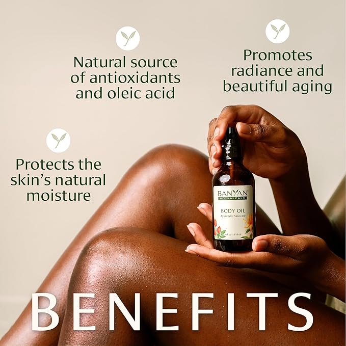 Banyan Botanicals Body Oil – Lightweight & Non-Greasy Body Oil – Ayurvedic Skin Care with Organic Jojoba Oil & Herbs for Soft, Smooth Skin – 4 oz – Non-GMO, Cruelty Free, Paraben Free Massage Oil