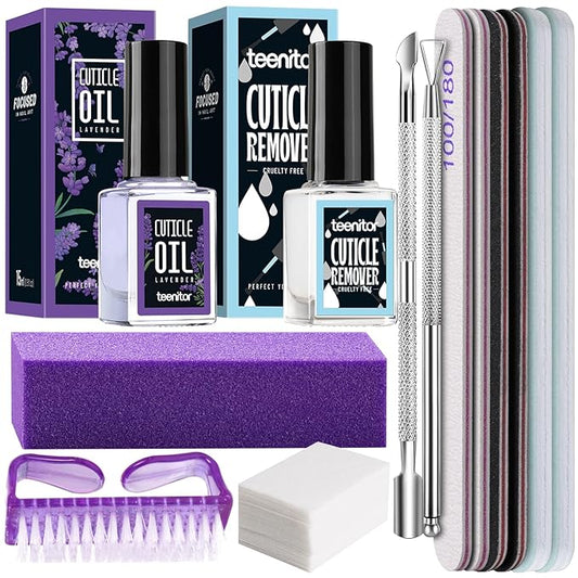 Teenitor Nail Files and Buffers, Cuticle Remover, Nail Care Kit, Nail File, Cuticle Softener, Cuticle Oil, Cuticle Pusher, Cuticle Peeler Scraper, Cuticle Remover Liquid, Nail File Kit Lavender