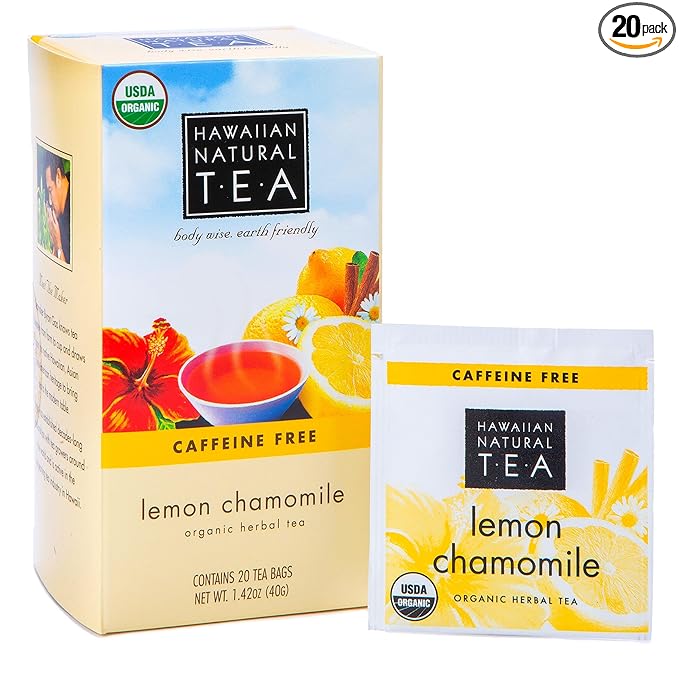 Organic Lemon Chamomile Tea - Caffeine Free Herbal Tea - Supports a Good Night’s Sleep, Calming, Relaxing for Bedtime, Anxiety & Stress, 20 Bags