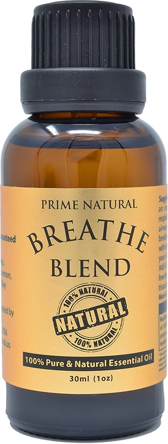 Prime Natural Breathe Essential Oil Blend 1oz - Pure, Undiluted, Therapeutic Grade for Aromatherapy, Scents & Diffuser - Sinus Relief, Allergy, Congestion, Cold, Cough, Headache