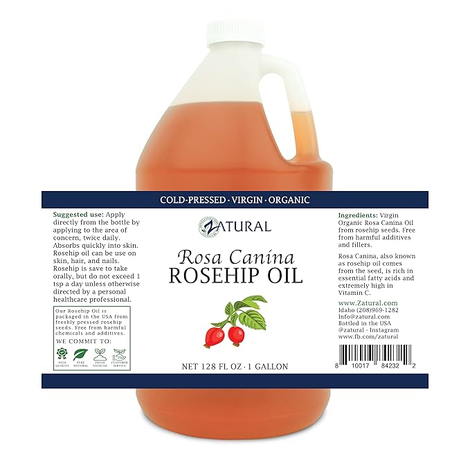 Zatural ROSA CANINA - Organic Rosehip Oil for Face, Nails, Hair and Skin - Cold Pressed Rose Hip Oil (Gallon)