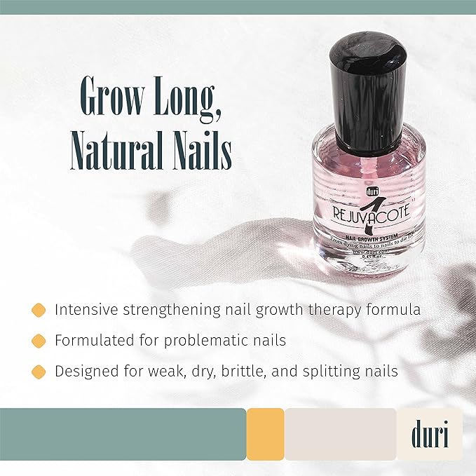 duri Rejuvacote 1 Nail Growth System - Original Maximum Strength Formula - Nail Strengthener and Nail Growth - Base and Top Coat - Pack of 3 - 0.45 fl. oz.