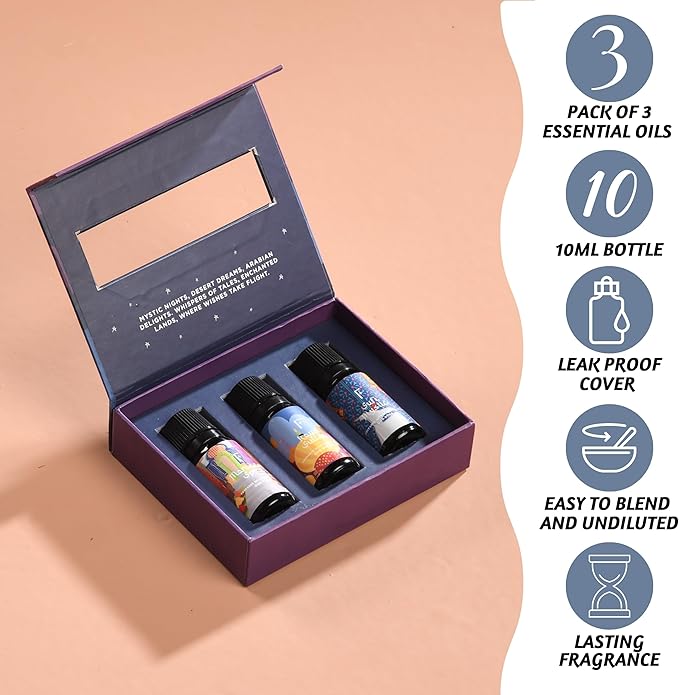 Folkulture Essential Oils for Diffuser Oil | Essential Oils Set of 3 Fragrance Oil Diffuser Oils | Diffuser Oils Scents for Home | Fragrance Oil for Diffuser or Gifts for Moms - Oud Rose & Oud Tabac
