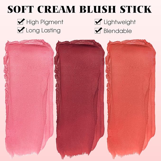 Blush Stick for Cheeks - Cream Makeup Blush Wand, Solid Moisturizer Stick for Cheeks Tint, Natural Blendable Waterproof Korean Matte Long-Lasting Smooth Blushes (#01 Shy Pink)