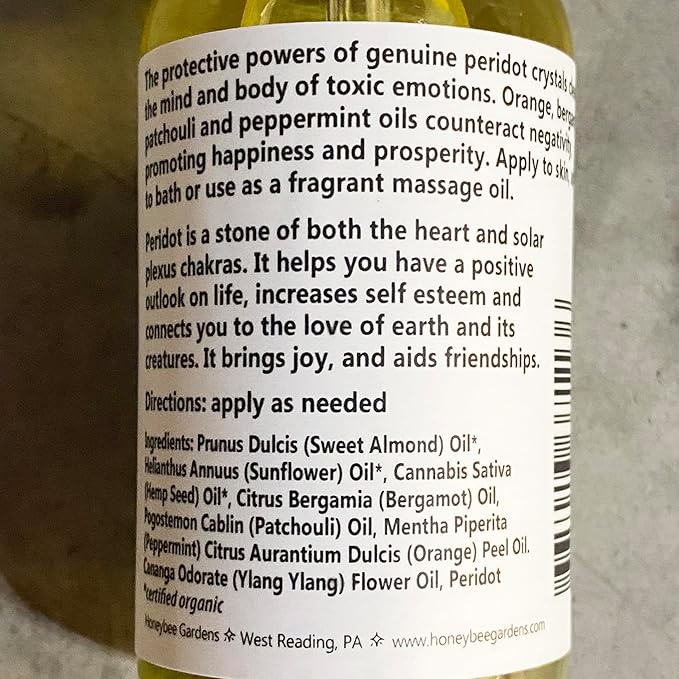 Honeybee Gardens Crystal Infused Body Oil, Peridot, Organic, Moisturizing, Non-Greasy, for All Skin Types, 2 Fl Oz