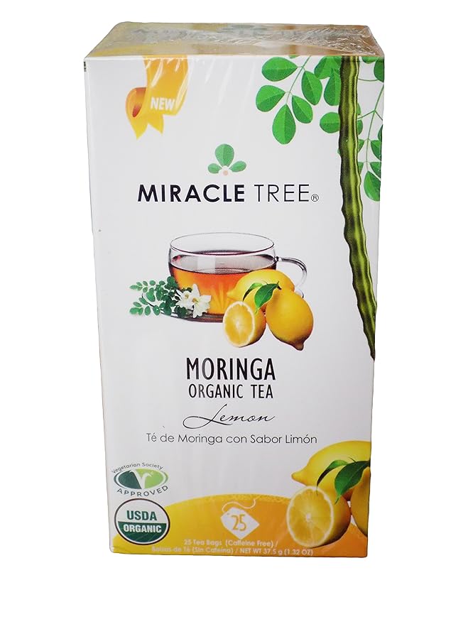 Miracle Tree - 6 Count of Organic Moringa Superfood Tea, 25 Individually Sealed Tea Bags, Lemon (Keto, Detox, Energy/Immunity Booster, Vegan, Gluten-Free, Organic, Non-GMO, Caffeine-Free)