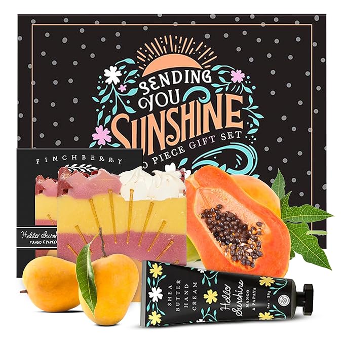 FinchBerry Sending You Sunshine Gift Set - Get Well Soon Gifts for Women - Perfect for Mom, Sister, Wife, Girlfriend, Daughter, Friends & Family - 2-Piece Set with Bar Soap (4.5oz) & Hand Cream (1oz)