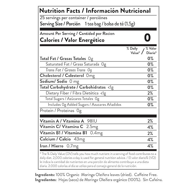 Miracle Tree - Organic Moringa Superfood Tea, 25 Individually Sealed Tea Bags, Original (Keto, Detox, Energy & Immunity Booster, Vegan, Gluten-Free, Organic, Non-GMO, Caffeine-Free)