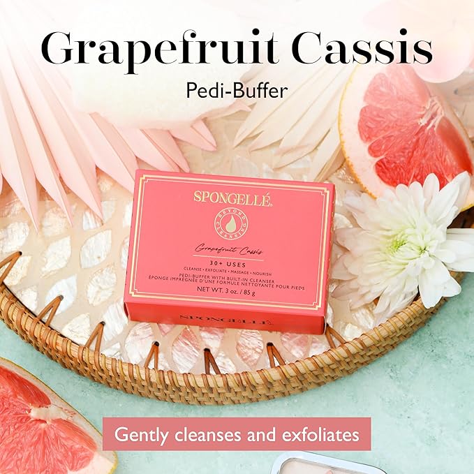 Spongelle Grapefruit Cassis Pedi Buffer| Foot Scrubber with Soap Infused Sponge | Pedicure at Home | Moisturize & Cleanse with our Exfoliating Sponge 30+ uses | Zesty Grapefruit, Cassis & Vanilla
