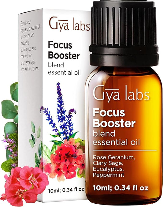 Gya Labs Focus Booster Essential Oil Blend - 100% Pure Natural Focus Essential Oil - Fresh & Minty Scent (0.34 Fl Oz)
