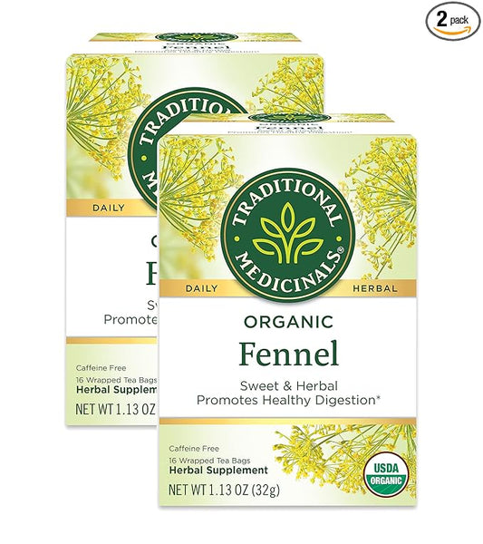 Traditional Medicinals Organic Fennel Herbal Tea, Promotes Digestive Health, (Pack of 2) 32 Tea Bags Total