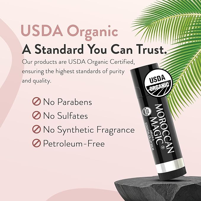Moroccan Magic Organic Manuka Honey Lip Balm 3 Pack | Made with Natural Cold Pressed Argan and Essential Oils Lip Balm | Smooth Application