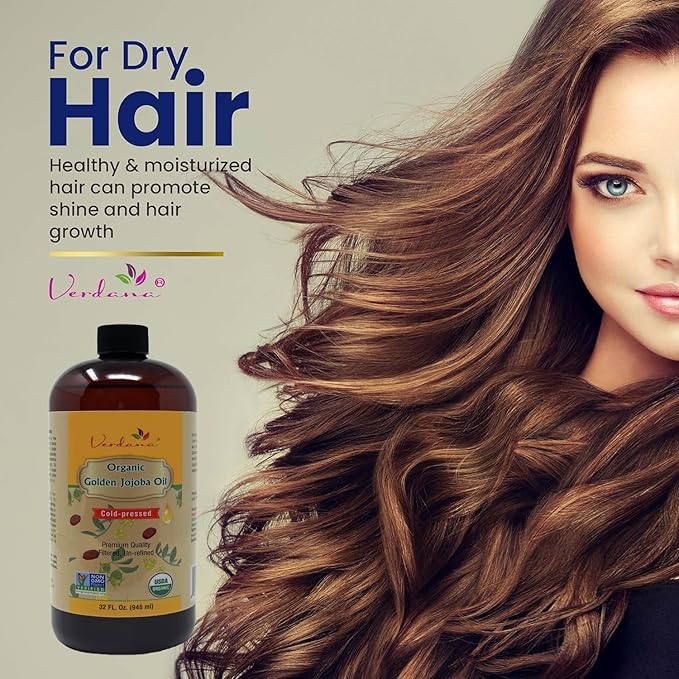 Verdana Organic USDA Certified Organic Golden Jojoba Oil, Cold Pressed, Unrefined, 32 Fl Oz Bulk size - Deepthi Organics