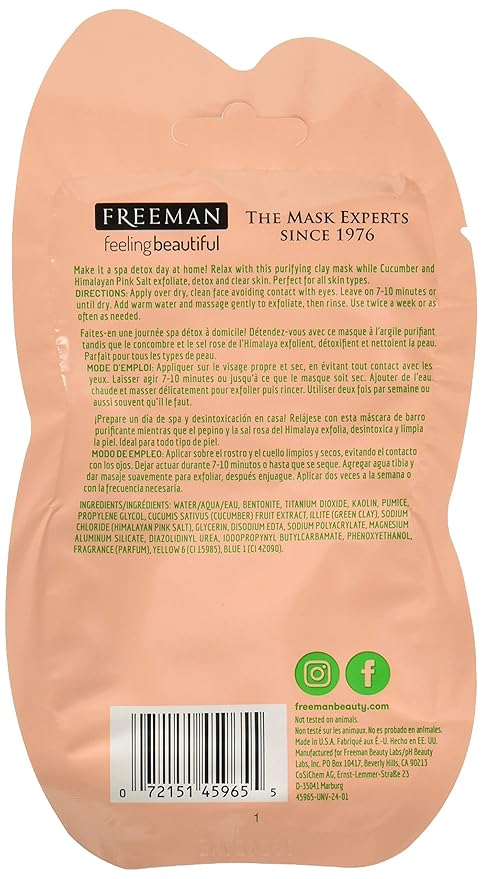 Freeman Facial Cucumber + Pink Salt Clay Mask Pack, Pack of 1