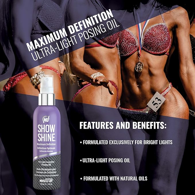Pro Tan, Show Shine, Maximum Definition Ultra-Light Posing Oil, Stage Oil, Fitness Event, Modeling, Photoshoot, 4 oz.