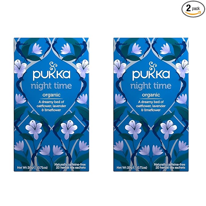Pukka Organic Tea Bags, Night Time Herbal Tea with Chamomile, Lavender & Valerian, Perfect for Easing into a Soothing Sleep, 20 Count (Pack of 2) 40 Tea Bags