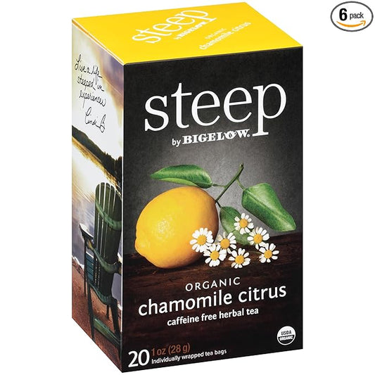 Bigelow Tea steep Organic Chamomile Citrus Caffeine Free Herbal Tea Bags, 20 Count, Pack of 6