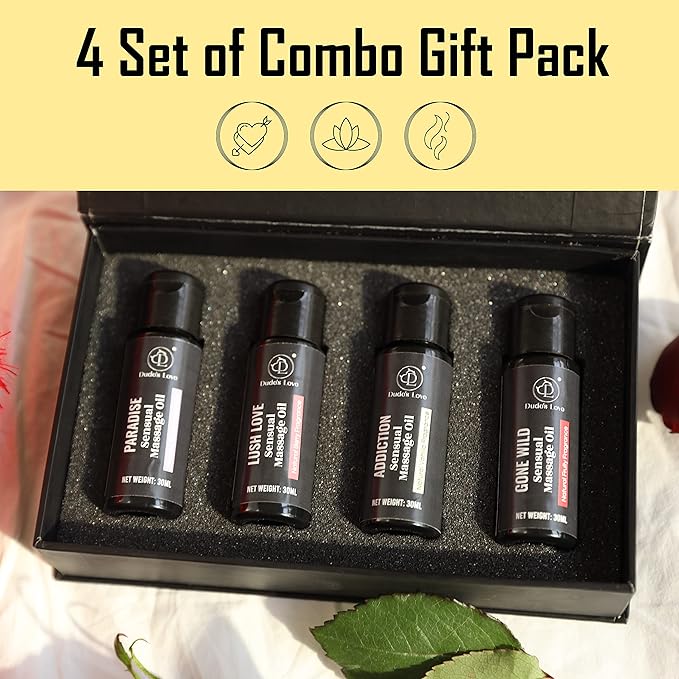 Organic-Edible Sensual Massage Oil - No Stain & Non-Sticky, Fractionated Coconut Oil | 1 Fl Oz Each-4 Fl Oz/4pc