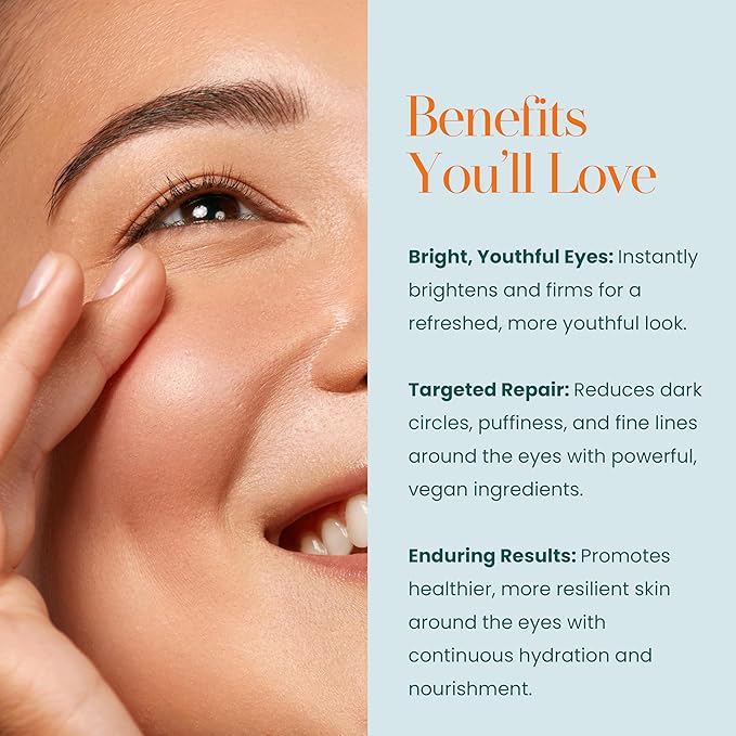Hylunia Intensive Repair Eye Cream – Hydrating & Firming with Peptides, Vitamin C & Hyaluronic Acid – Reduces Dark Circles, Puffiness & Fine Lines – Lightweight, Vegan, Clean Skincare