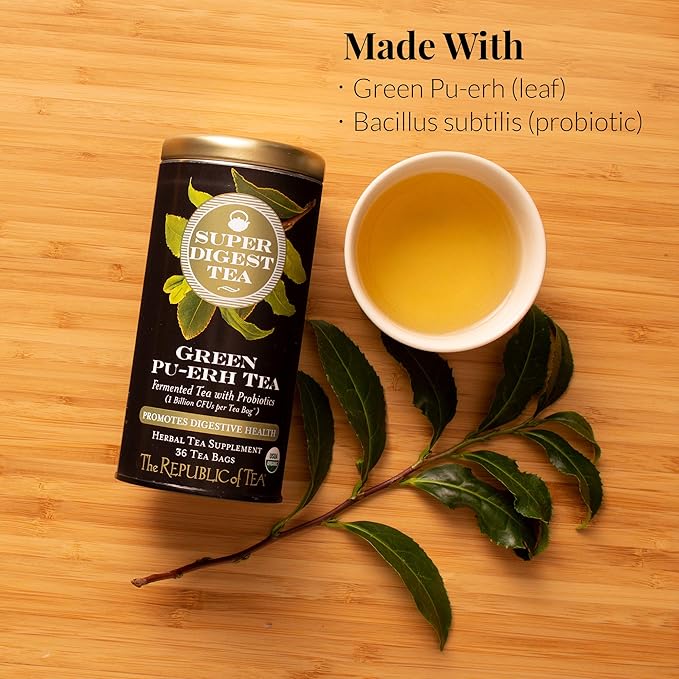 The Republic of Tea Organic Green Pu-erh SuperDigest Tea® | Probiotic Fermented Tea Bags (36 count)