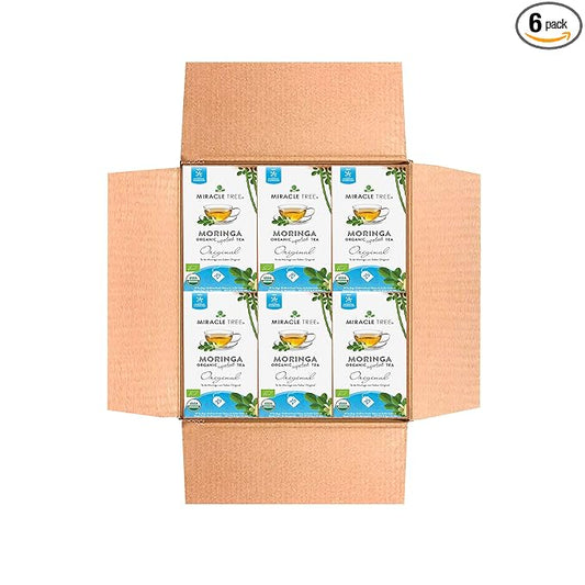 Miracle Tree - 6 Count of Organic Moringa Superfood Tea, 25 Individually Sealed Tea Bags, Original (Keto, Detox, Energy/Immunity Booster, Vegan, Gluten-Free, Organic, Non-GMO, Caffeine-Free)
