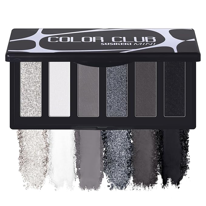 Black Eyeshadow Palette with Mirror Silver Gray Black Tones Matte Shimmer Smokey 6 Colors Mini Eye Shadow Pallet Travel Size Highly Pigmented for Vampire Clown Joker Goth Halloween Makeup