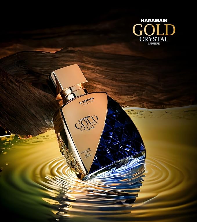 Al Haramain Gold Crystal Sapphire for Unisex - Arabian Perfume for Women and Men - Long Lasting Fragrance - Arabic Perfume - Eau de Parfum - 3.33 oz EDP Spray