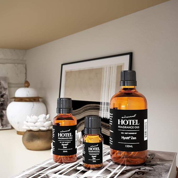 AirScent Hotel Diffuser Oil Inspired by The Hyatt Zen Hotel Scent - Premium Fragrance Oil No. 1027 for Ultrasonic and Waterless Diffusers and Crafting - 10 mL, 0.34 fl oz Glass Bottle with Dropper