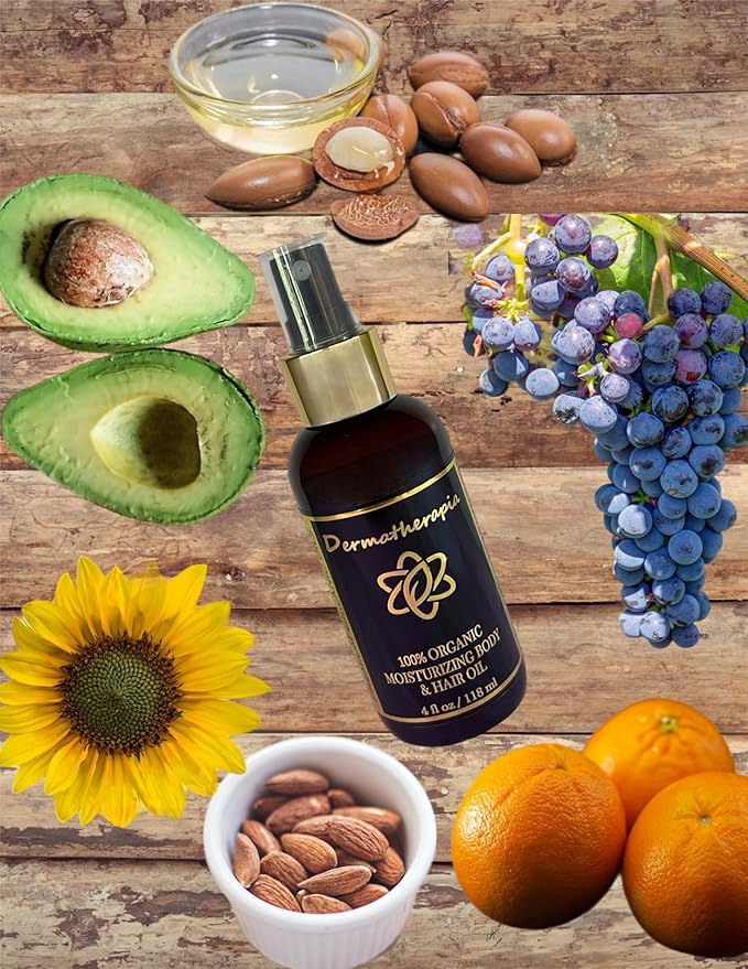 100% Organic Luxury Body Oil, Hair Oil, and Face Oil -Smoothing for Aging Skin, Scalp, and Problem Skin. Ultra Moisturizing and Delivers Nutrients to Promote Soft Skin and Silky Hair. Absorbs Quickly