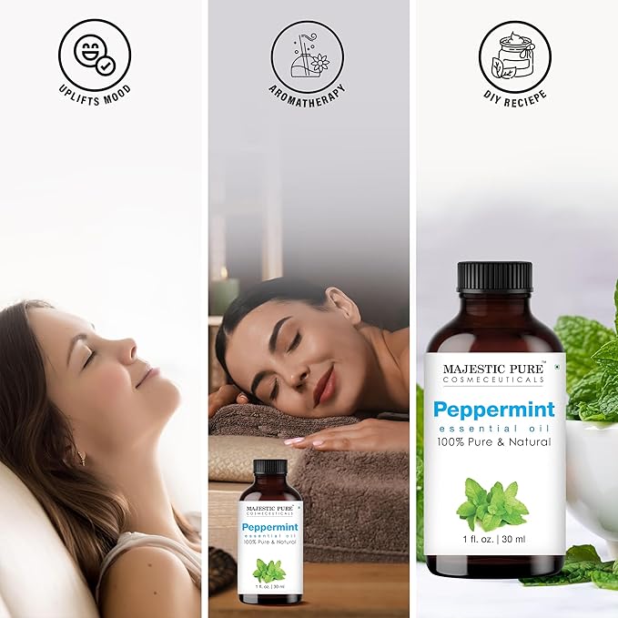 Majestic Pure Peppermint Essential Oil - 100% Pure Peppermint Oil for Aromatherapy, Massage & Topical Uses, Perfect for Diffuser & Essential Oil Diffuser - 1 Fl OZ