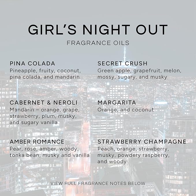 Eternal Essence Oils Girl's Night Out Set of 6 Premium Fragrance Oils - Includes Strawberry Champagne, Pina Colada, Secret Crush, Margarita, Amber Romance, and Cabernet & Neroli Scented Oils - 10ML