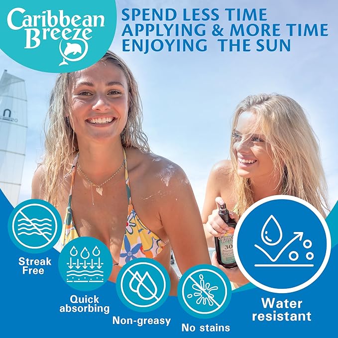 Caribbean Breeze Sunscreen Spray SPF 50 Lotion, Mango Scent Lime Fragrance Tanning Sunscreen Spray On Sunscreen with Green Tea & Pomegranate Extracts, 8.5 oz (250 ml)