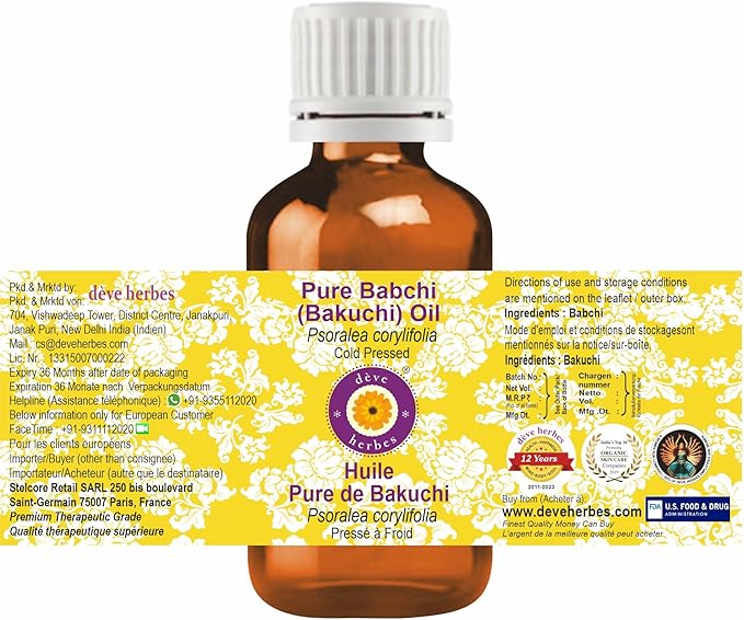dève herbes Pure Babchi Oil (Psoralea corylifolia) 100% Natural Therapeutic Grade Cold Pressed for Personal Care 15ml (0.50 oz)
